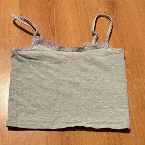 Grey Lace Trim Cami Tank Top